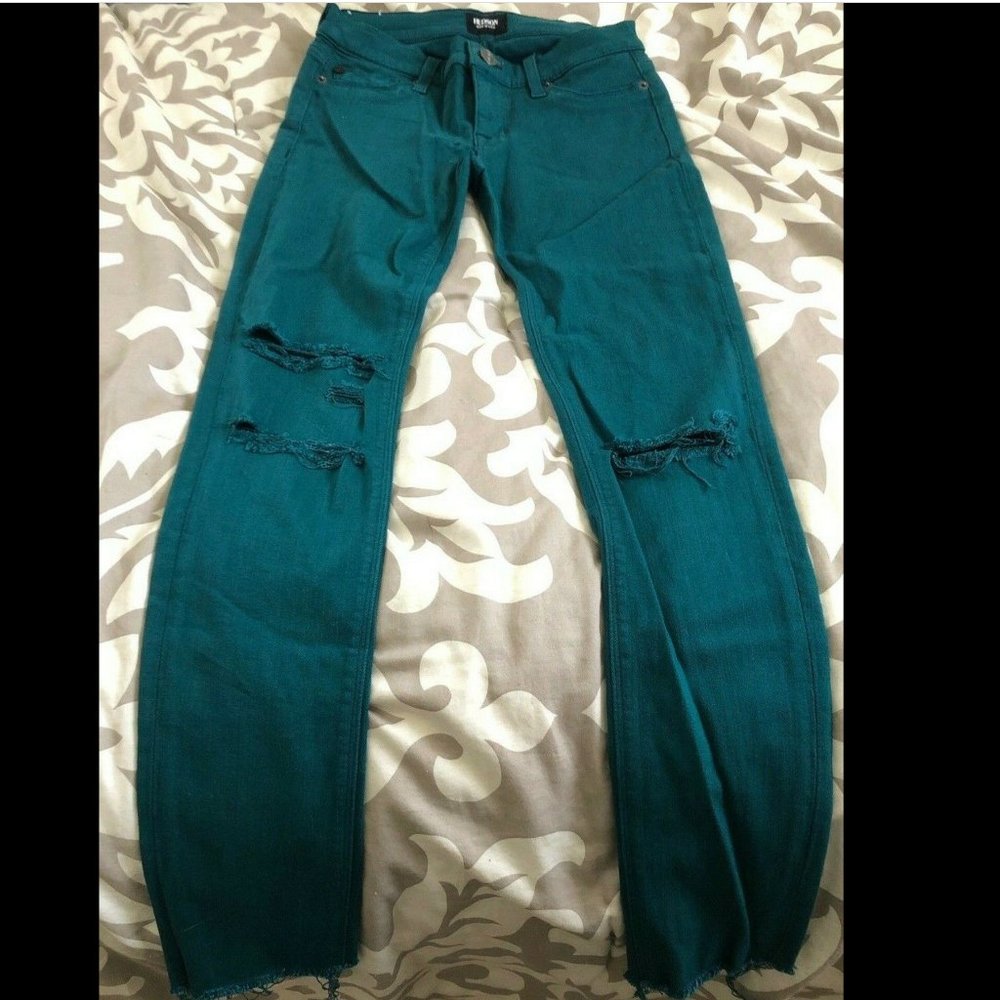 Hudson Jeans Krista Ankle Super Skinny SZ 26 Teal - Destructed